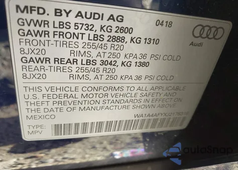 2018 Audi Sq5 3.0T Premium Plus z USA, uszkodzony, nr VIN WA1A4AFYXJ2178316